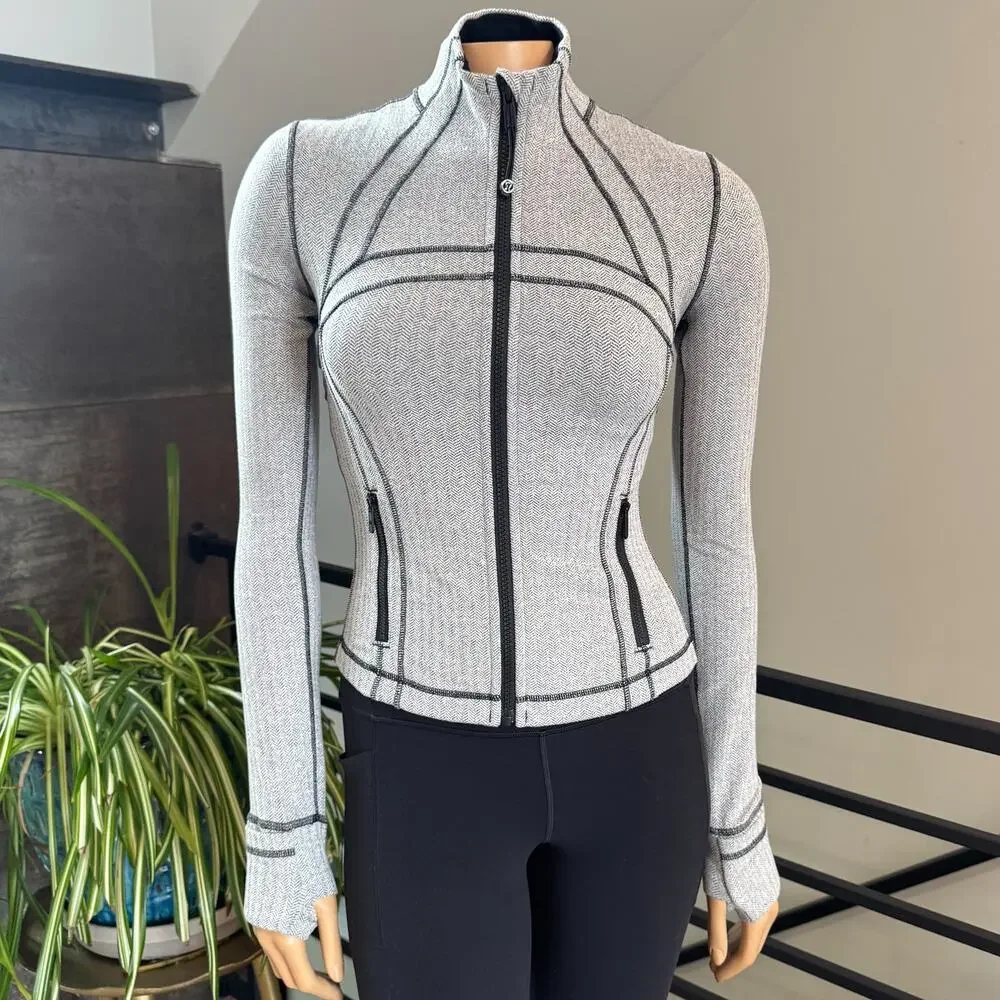 Lululemon Define Jacket Heathered Herringbone Gray/Black Size 4, Style LW3JPMS